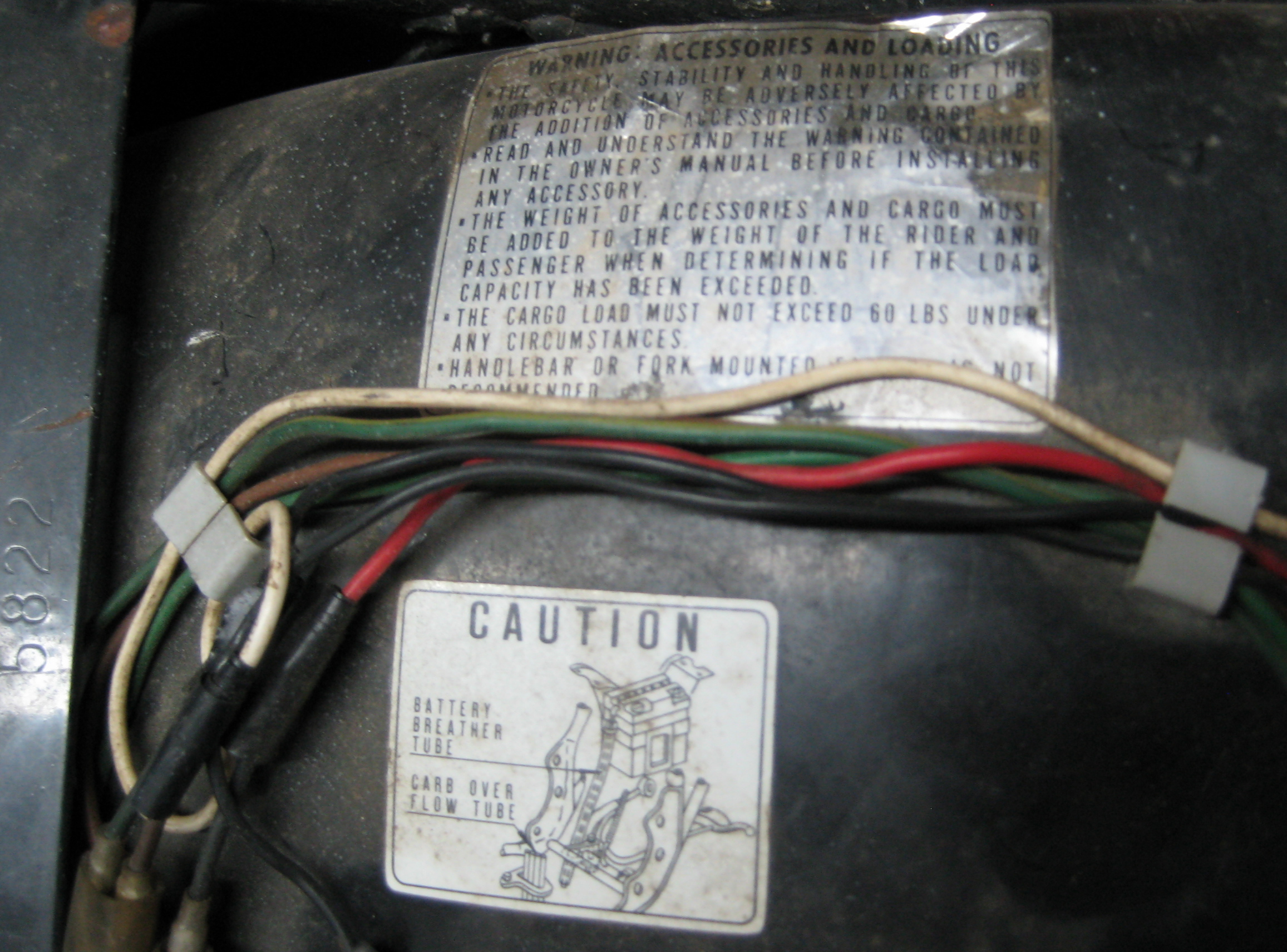 Honda 750 warning caution stickers 1976 inner rear fender
